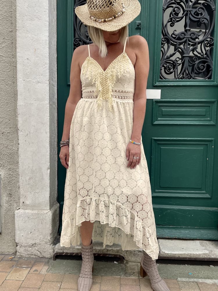Women Elegant Crochet Hollow Out Beach Dress Sexy Off Shoulder Sling Ruffle Long Dress Casual Fashion V Neck Tassel Party Dress