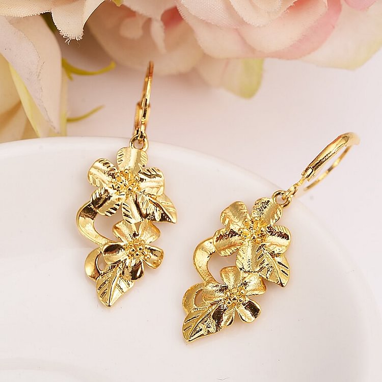 24k gold flower drop earring Ethiopian Middle Eastern Jewelry Mom girl  Gifts