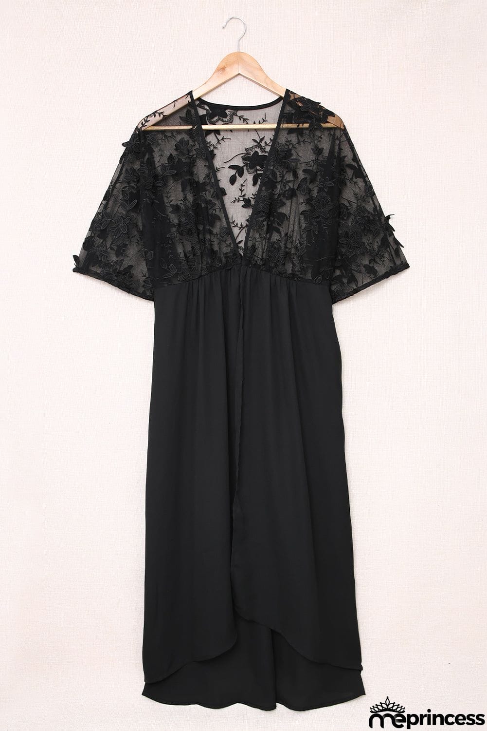 Black Lace Crochet Long Kimono