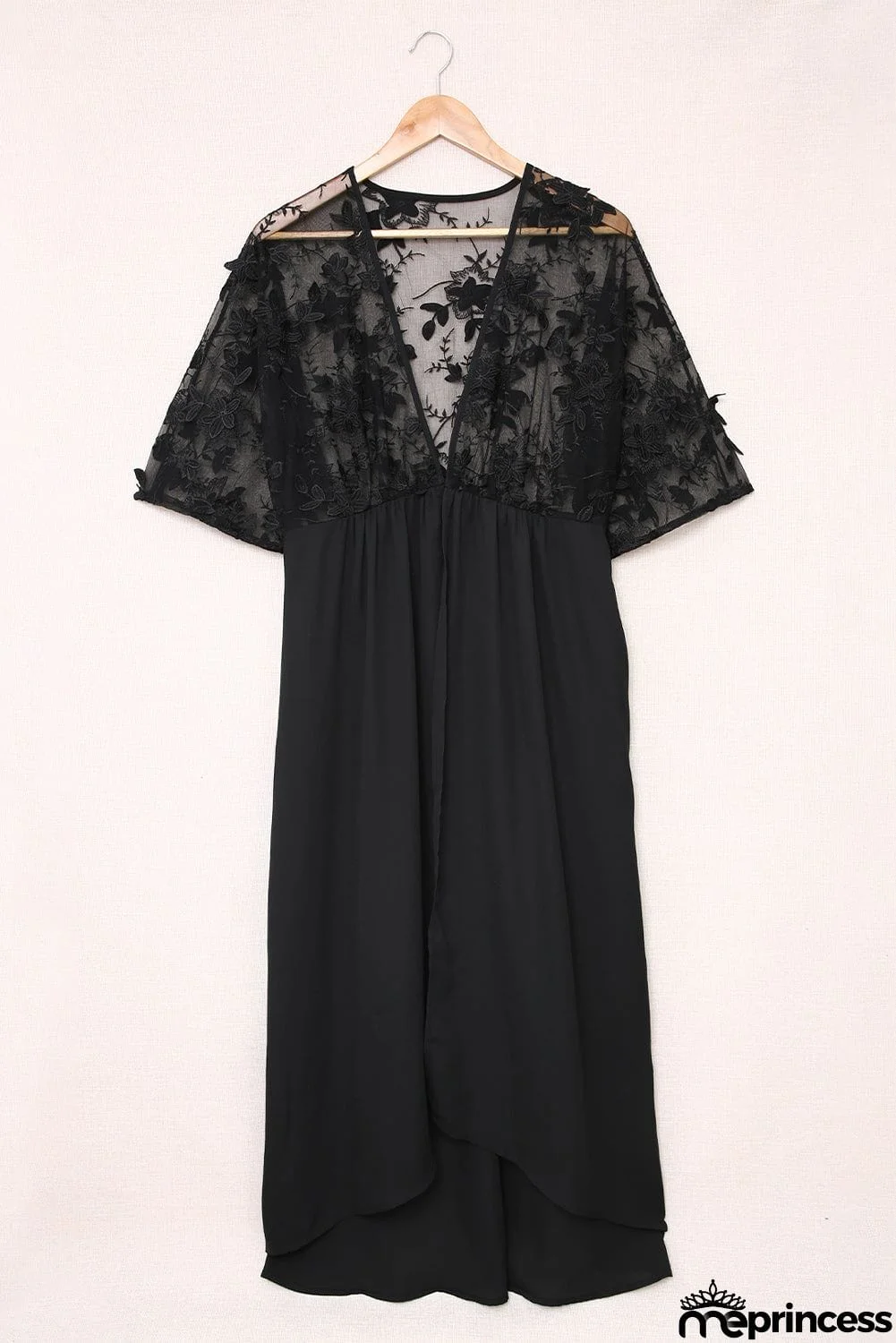 Black Lace Crochet Long Kimono