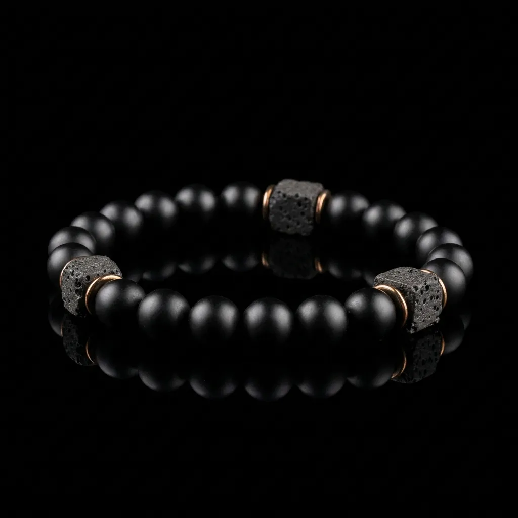 JiStones | The Geo-Lava Edition: Square & Round Volcanic Stone Men's Bracelet
