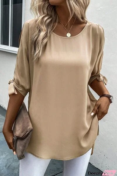 Tied Round Neck Half Sleeve T-Shirt