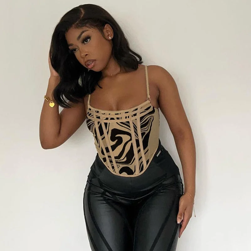 BIIKPIIK Halter Square Collar Print Vest Women Sexy V-shape Sleeveless Strapless Fashion Crop Tops Casual Female Streetwear Hot