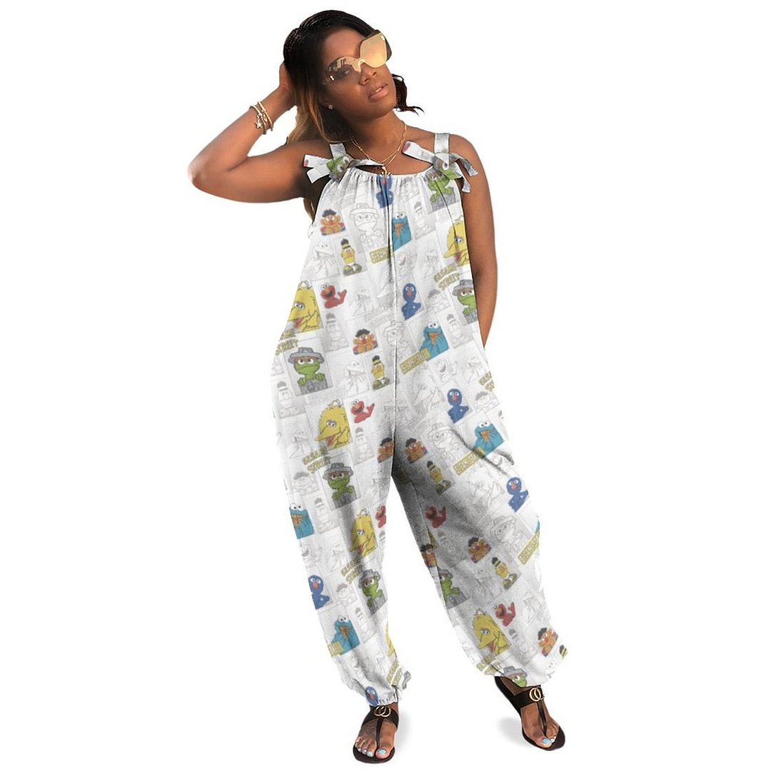 Vintage Comic Pattern Boho Vintage Loose Overall Corset Jumpsuit Without Top