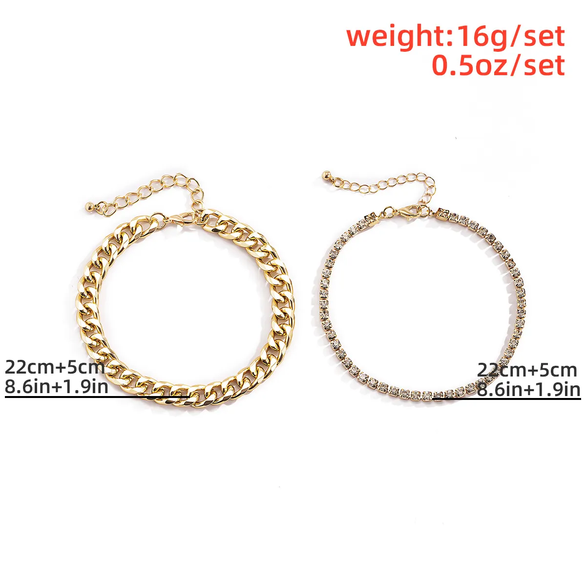 Hip Hop Trendy Metal Punk Geometric Double Layer Thick Chain Set Bracelet Anklet-vocosishoes