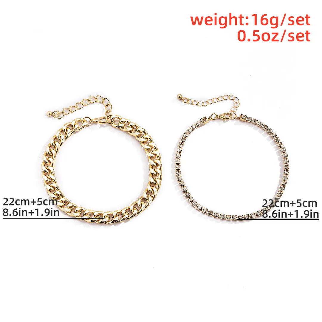 Hip Hop Trendy Metal Punk Geometric Double Layer Thick Chain Set Bracelet Anklet-vocosishoes