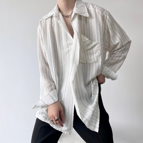 -Simple Style Striped Long-sleeved Shirt Casual Lapel Top 2432P75-Dawfashion- Original Design Clothing Store-Halloween 2022