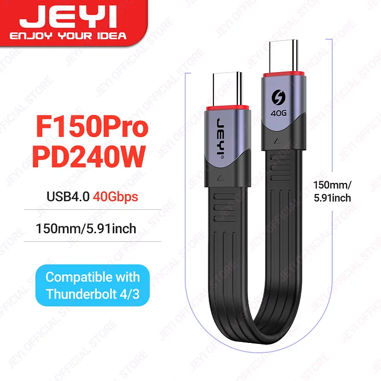 JEYI USB 4.0 FPC Cable, 40Gbps Data Transfer, 240W PD 8K HD Display USB-C Flat Cord for Thunderbolt 4/3, MacBook, Laptop, Tablet
