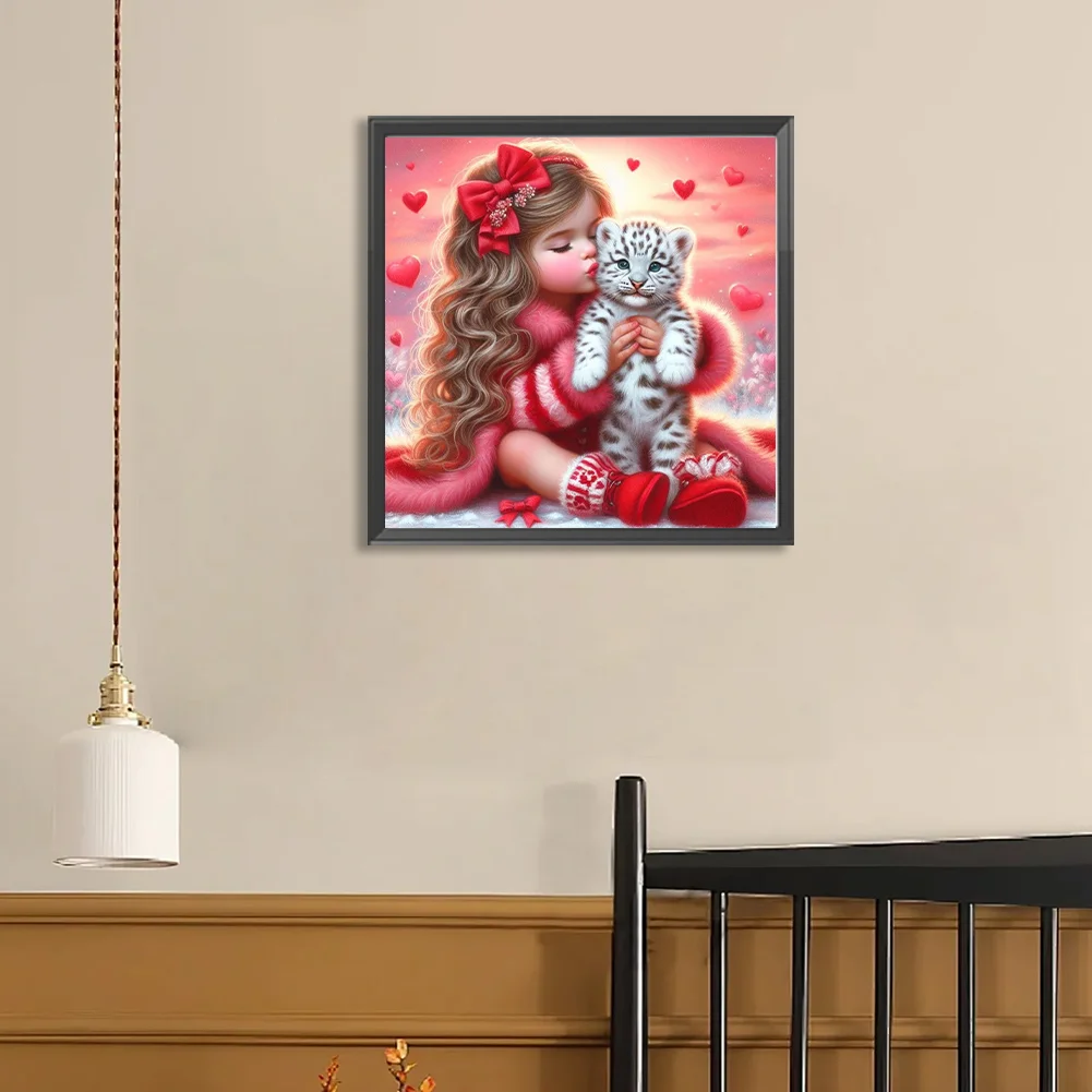 Diamond Painting - Full Round Drill - Loving Girl White Tiger(Canvas|40*40cm)