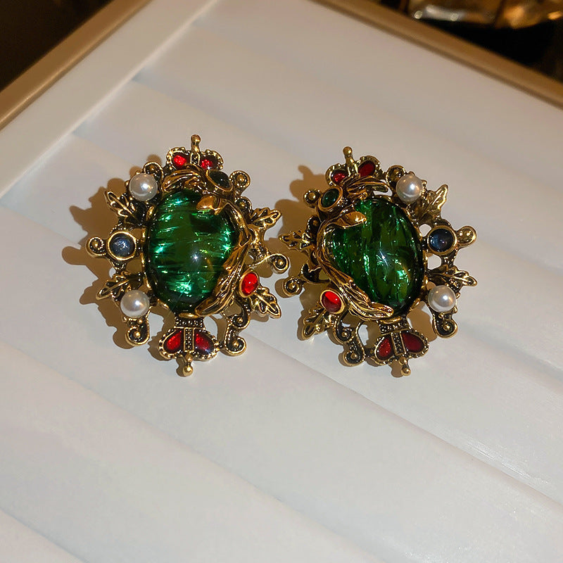 Medieval Droplet Pearl Droplet Geometric Alloy Diamond Inlay Earrings