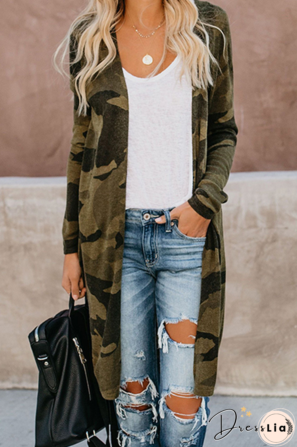 Casual Street Print Split Joint V Neck Outerwear(5 colors)