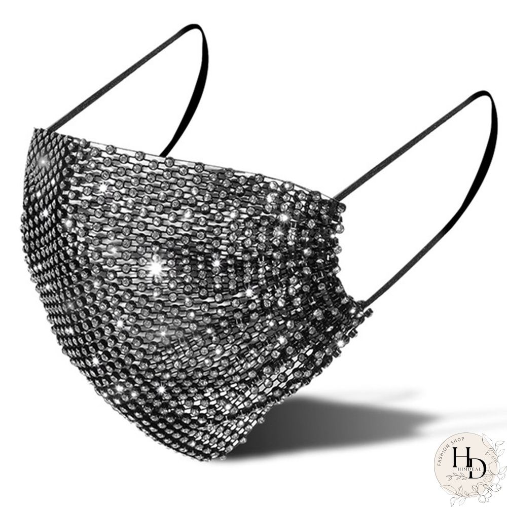 Black Fashion Casual Patchwork Rhinestone Mask