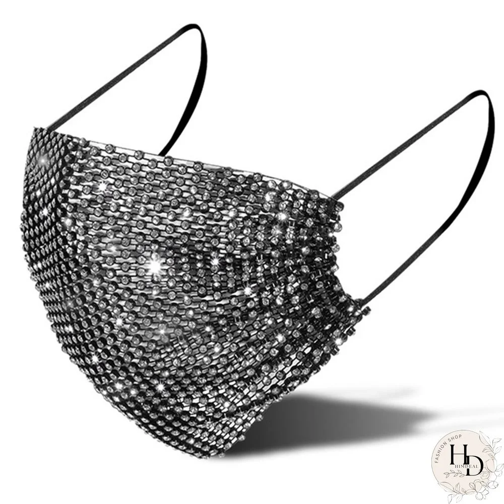 Black Fashion Casual Patchwork Rhinestone Mask