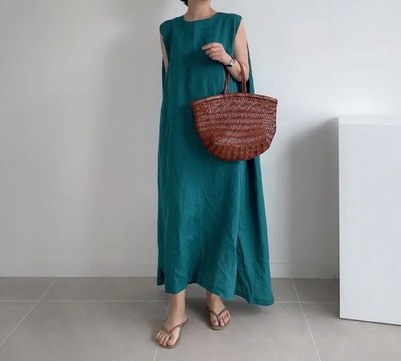 V Neck Linen Plain Casual Casualdress