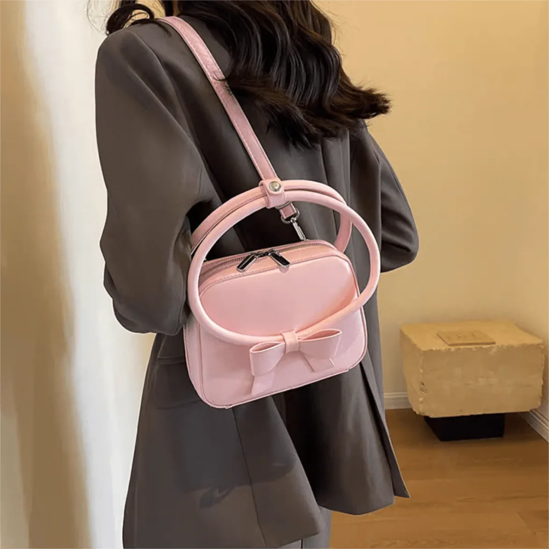 Pink Bowknot Leather Shoulder Bag