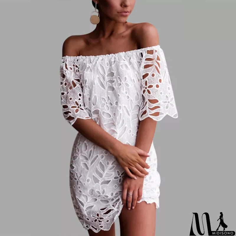 MidiSono - Solid Color Lace Fashion Short Sleeve Dress