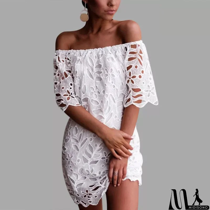 MidiSono - Solid Color Lace Fashion Short Sleeve Dress
