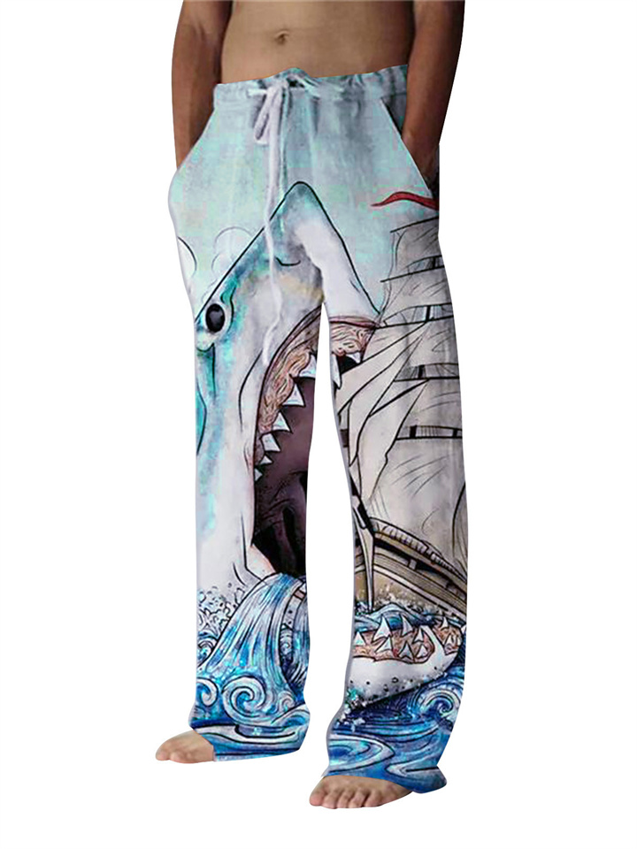 Men's Pants 3D Printed Linen Wide Leg Pants Printed Thin Pants