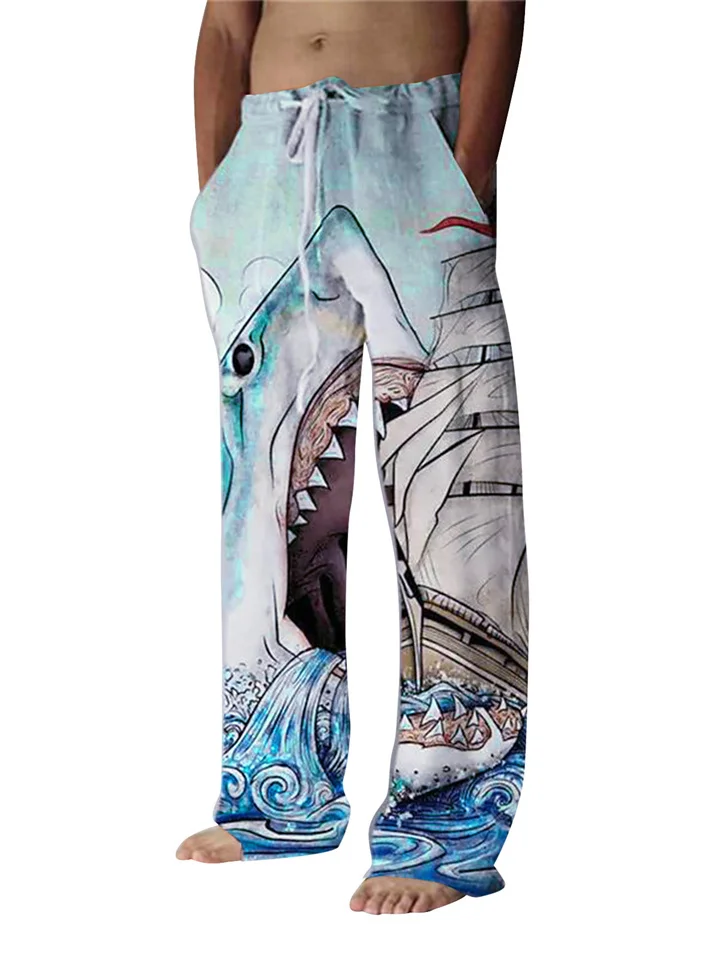 Men's Pants 3D Printed Linen Wide Leg Pants Printed Thin Pants