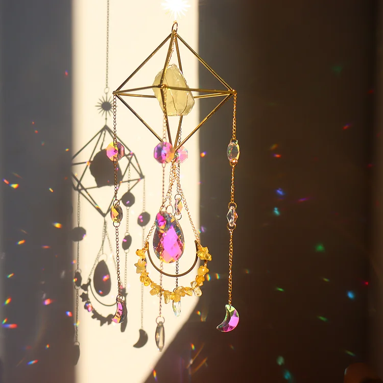 Crystal Light Catchers Wind Chime Sunlight Trap Windchimes Jewelry (Yellow)