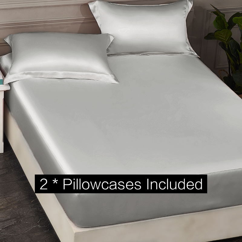 Gray Single Side Mulberry Silk Fitted Sheet Set REAL SILK LIFE
