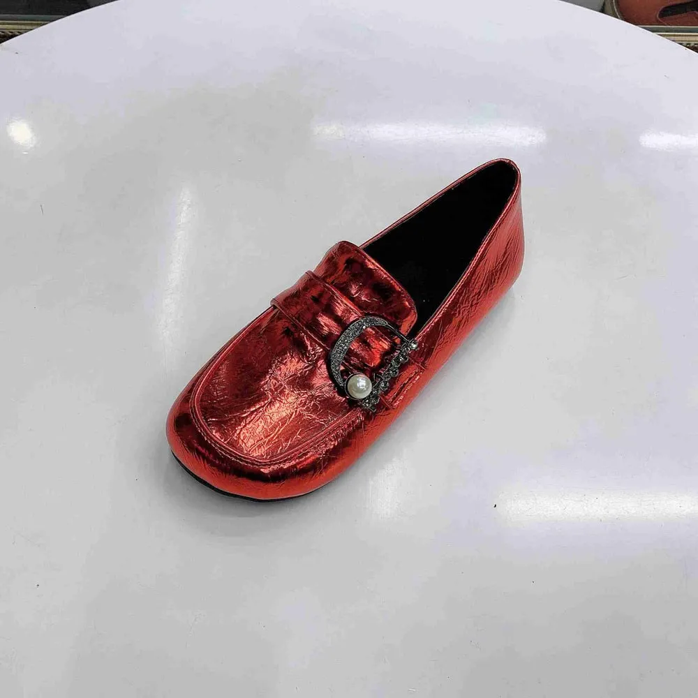women shoes Patent Leather  Shoes Slip On Ladies Shoes Fashion Design Luxury Loafers Buckle Flat Shoes