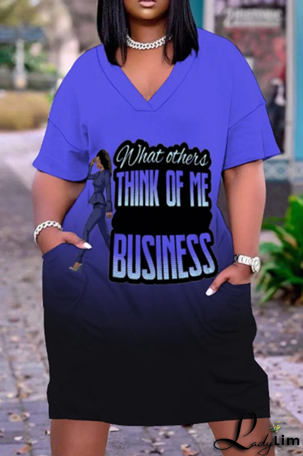 Rose Red Casual Gradual Change Print Pocket V Neck Straight Dresses