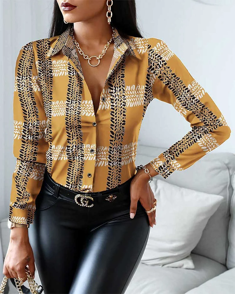 Long Sleeve Striped Print Casual Blouse