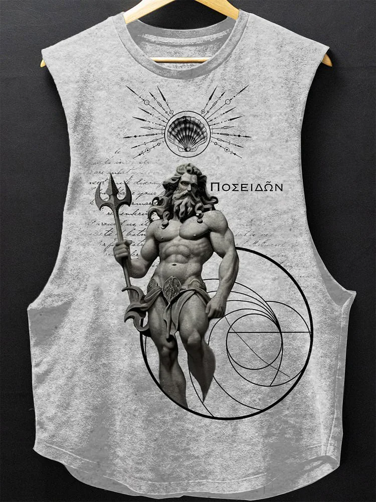 Men's Sketch Poseidon Myth Fitness Black Power Graphic Print Casual Washed Tank Top