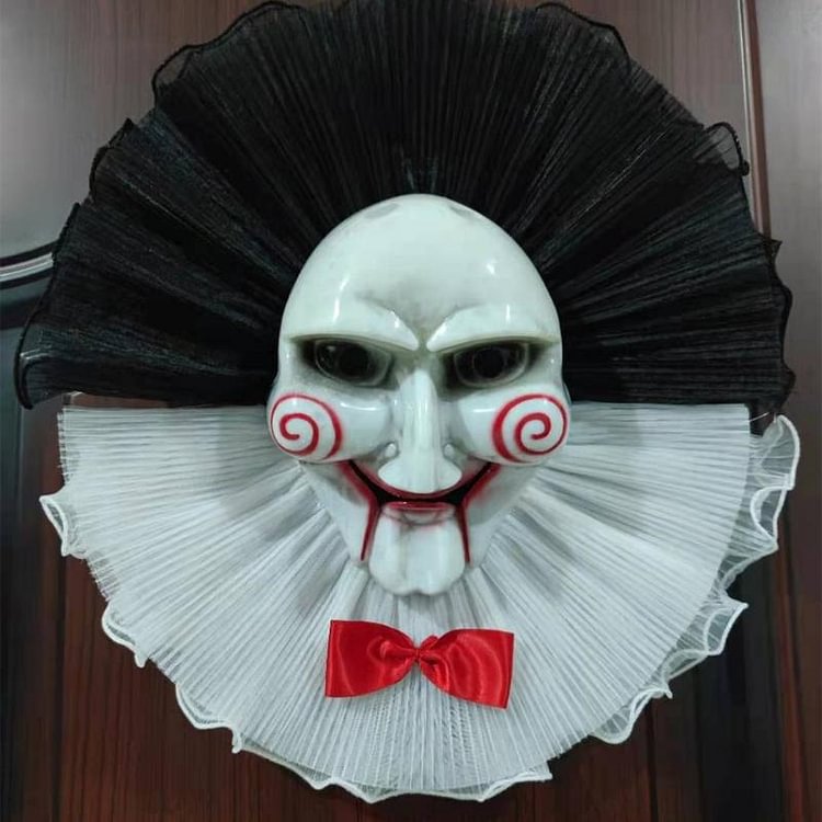 Halloween Scary Clown Mask Wreath With Bowtie Front Door Hanger Decoration