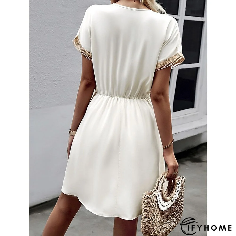 Women's Casual Dress Summer Dress Loose Dress Plain Drawstring Lace Trim V Neck Mini Dress Active Fashion Outdoor Daily Short Sleeve Loose Fit Black White Blue Spring Summer S M L XL | IFYHOME