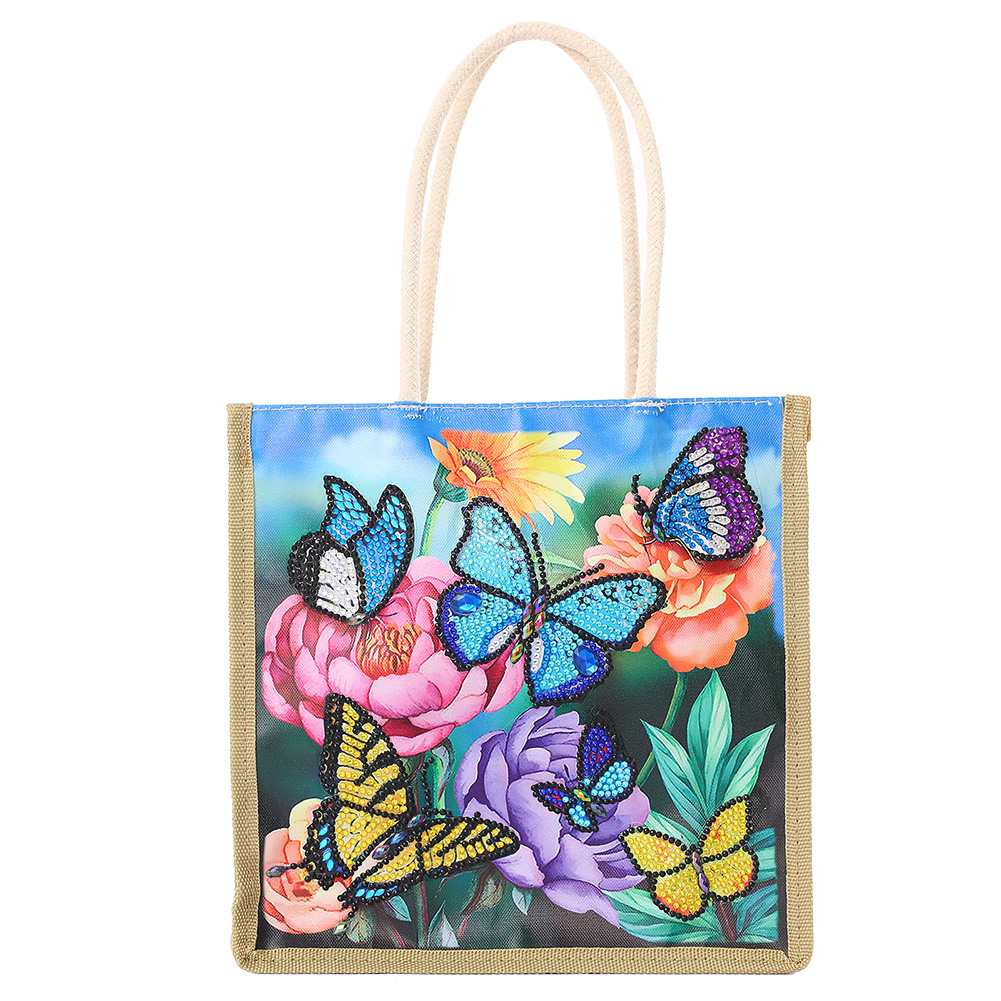 Butterfly Diamond Painting Handbag DIY Linen Shopping Tote Bag (AA1036)