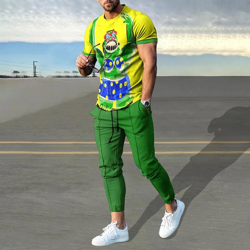 Cartoon pattern casual short-sleeved trousers suit