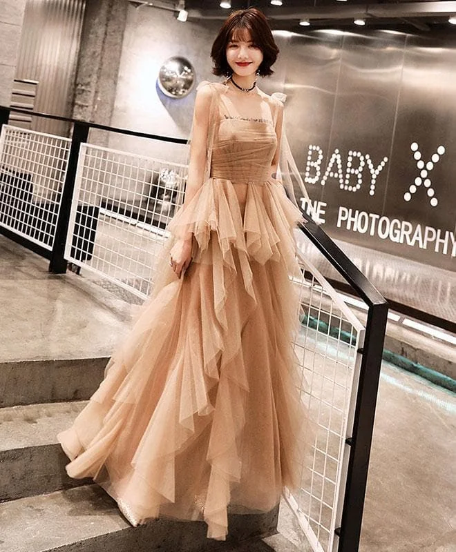 Champagne Tulle Long Prom Dress, Champagne Evening Dress