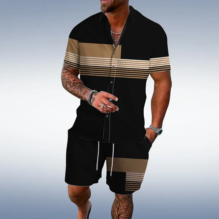 BrosWear Causal Asymmetric Striped  Printed Shirt And Shorts Co-Ord
