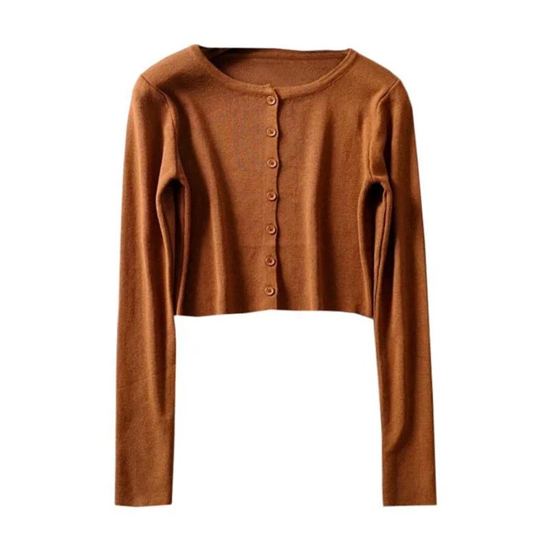 2020 New Summer Thin Knitted Cardigan Women Spring Long Sleeve Basic Cropped Sweaters Female Casual Short Jumper Top