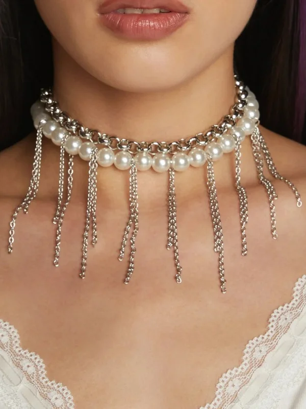 Lmitation Pearl Fringe Niche Design Sense Double Retro Necklace