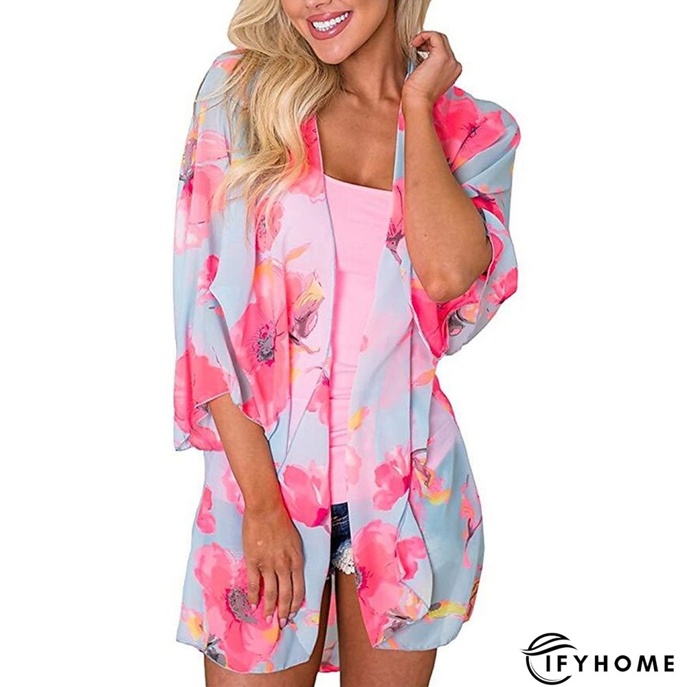 Women's Casual Jacket Causal Oversized Leaf Breathable Boho Regular Fit Outerwear 3/4 Length Sleeve Summer Pink S | IFYHOME