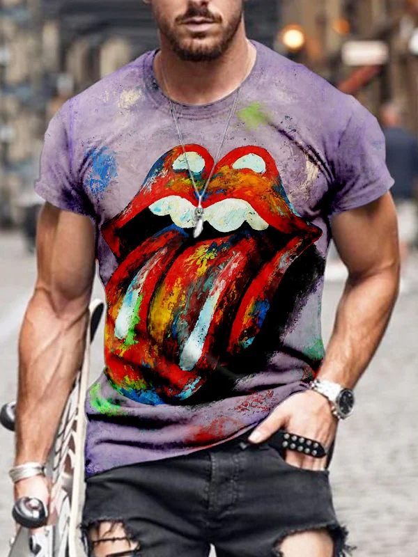 Men's Rolling Stones Lips Oil Painting Art T Shirt