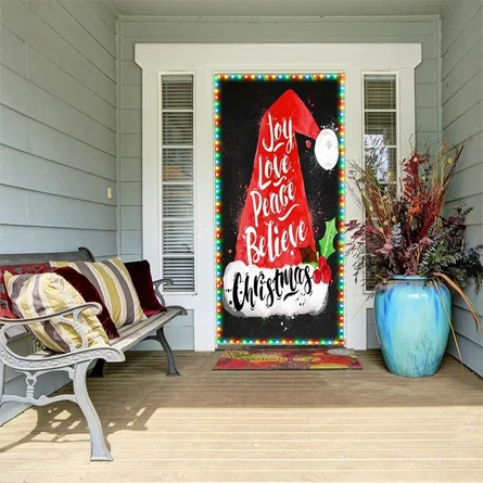 Joy, Love, Peace, Believe Door Cover - Christmas Door Covers - Outdoor Christmas Decorations - Front Door Decor - Holiday Door Covers