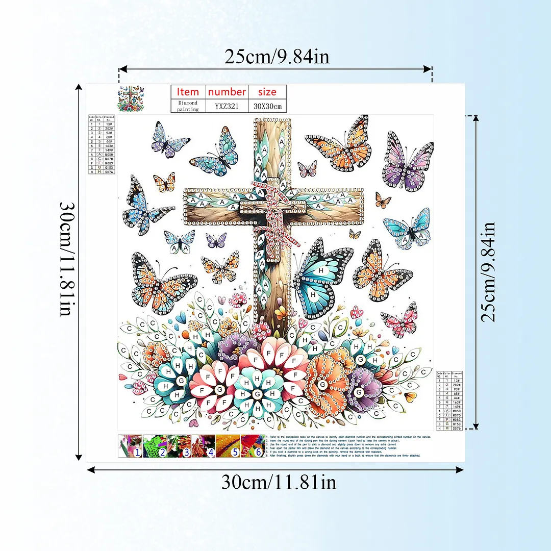 Diamond Painting - Partial Special Shaped Drill - Butterfly Cross(Canvas|30x30cm)