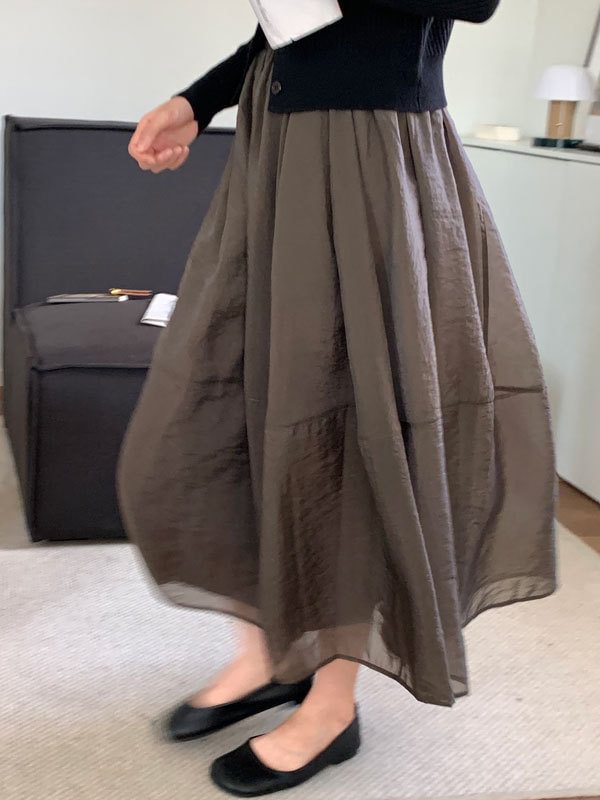 Vintage Loose Solid Color A-Line Skirt