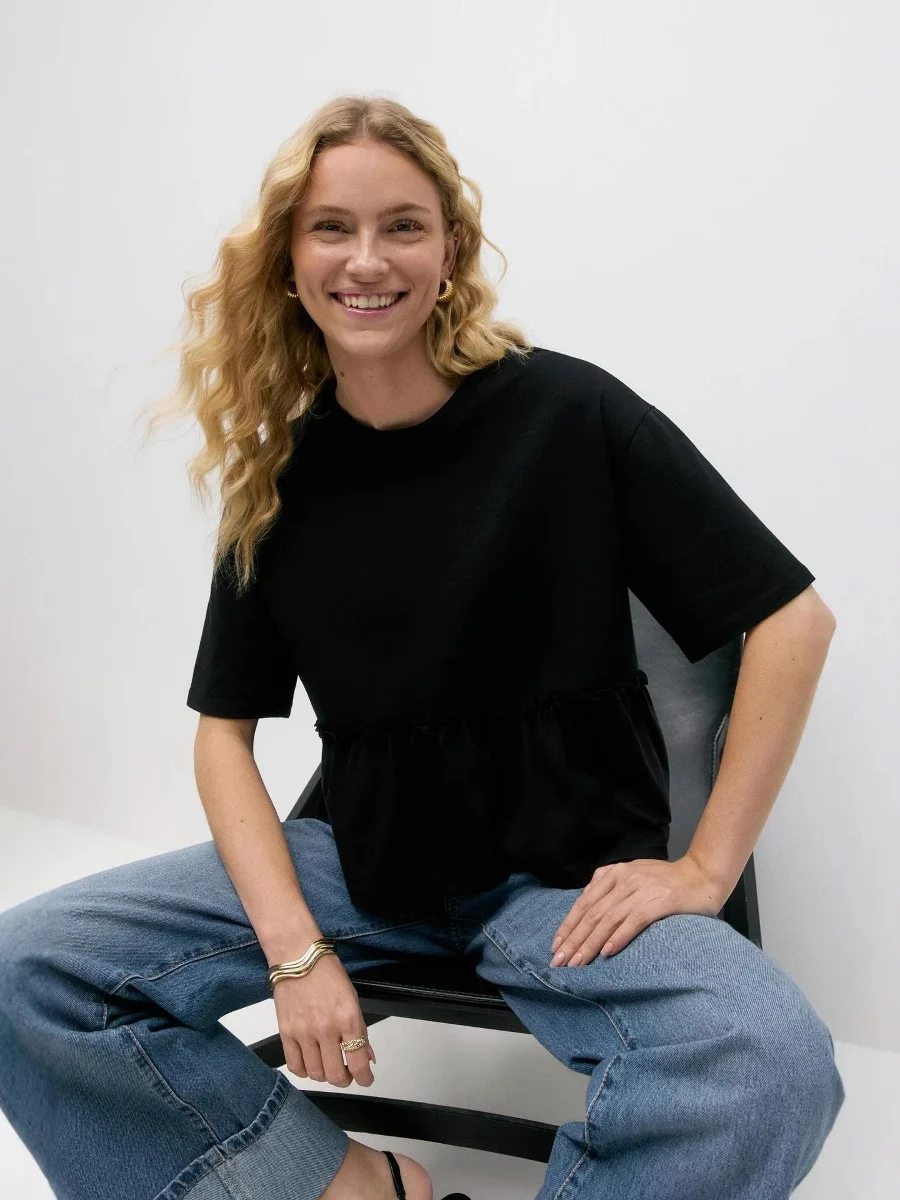 Athvotar Athvotar Spring And Summer New Pure Cotton Collar 100-Fold T-Shirt Top Women Soft And Loose Leisure Top