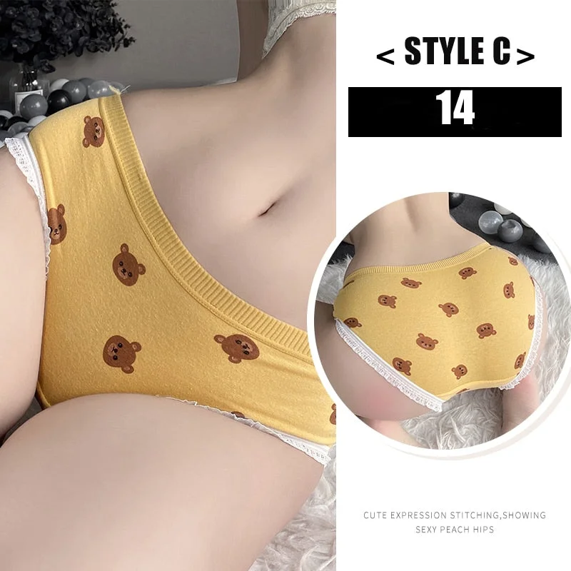 Women's Cotton Underwear Kawaii  Anime Coverage Panties Sexy Lace Breathable Soft Lingerie Lovely Cute Seamless Stretch Briefs