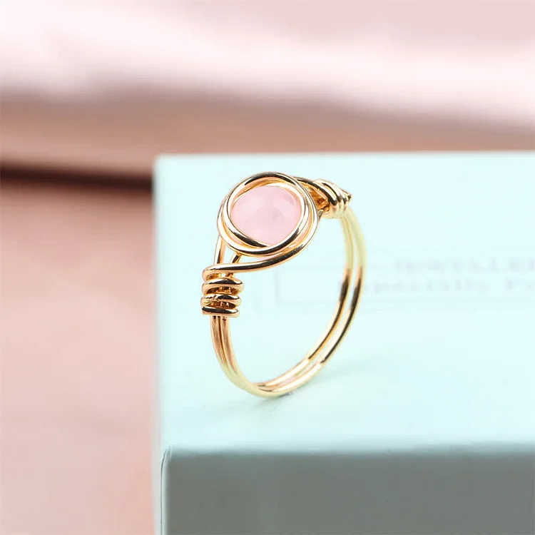 Wire Wrapped Healing Crystal Ring| Rose Quartz