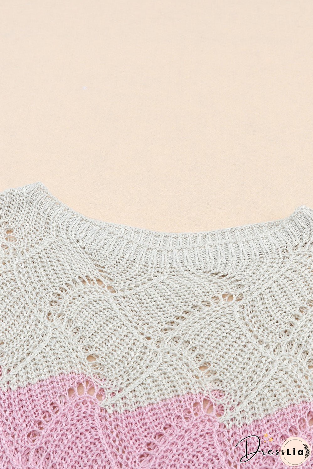 Color Block Hollow Boat Neck Sweater