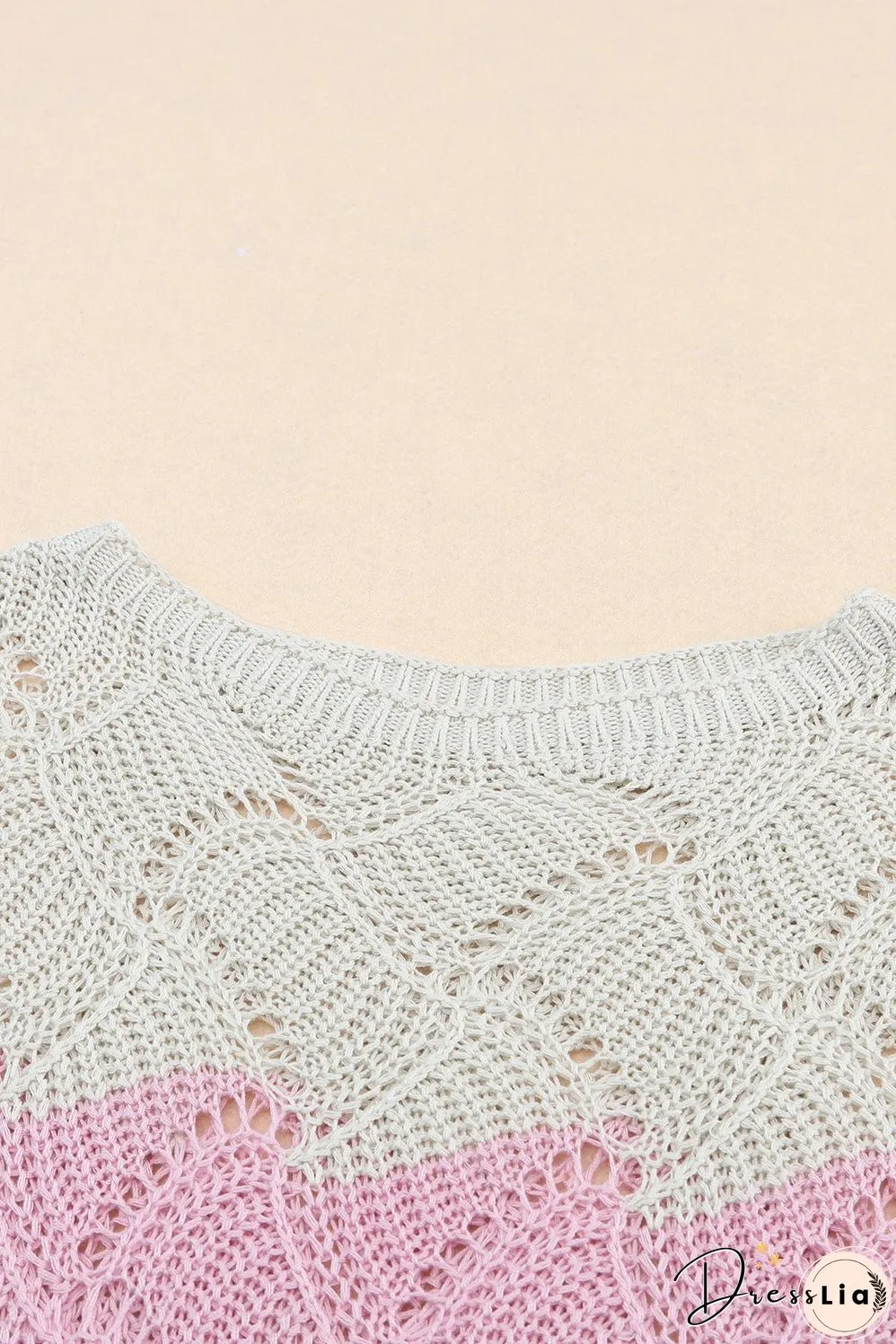 Color Block Hollow Boat Neck Sweater