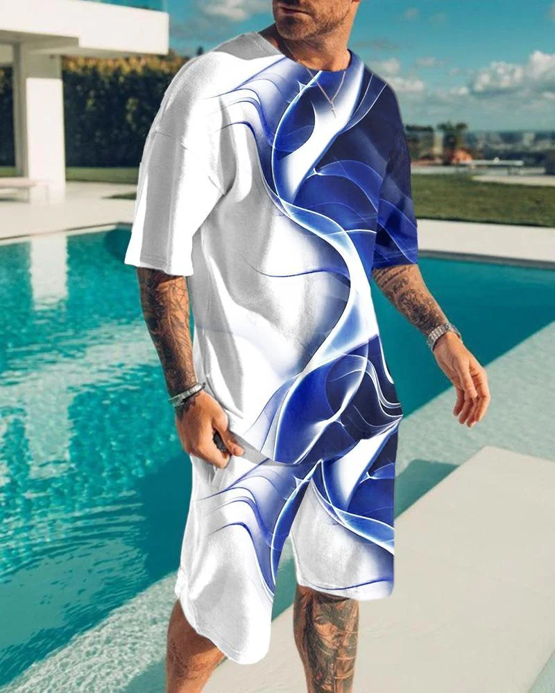 Men's Abstract Printed Short Sleeve Suit