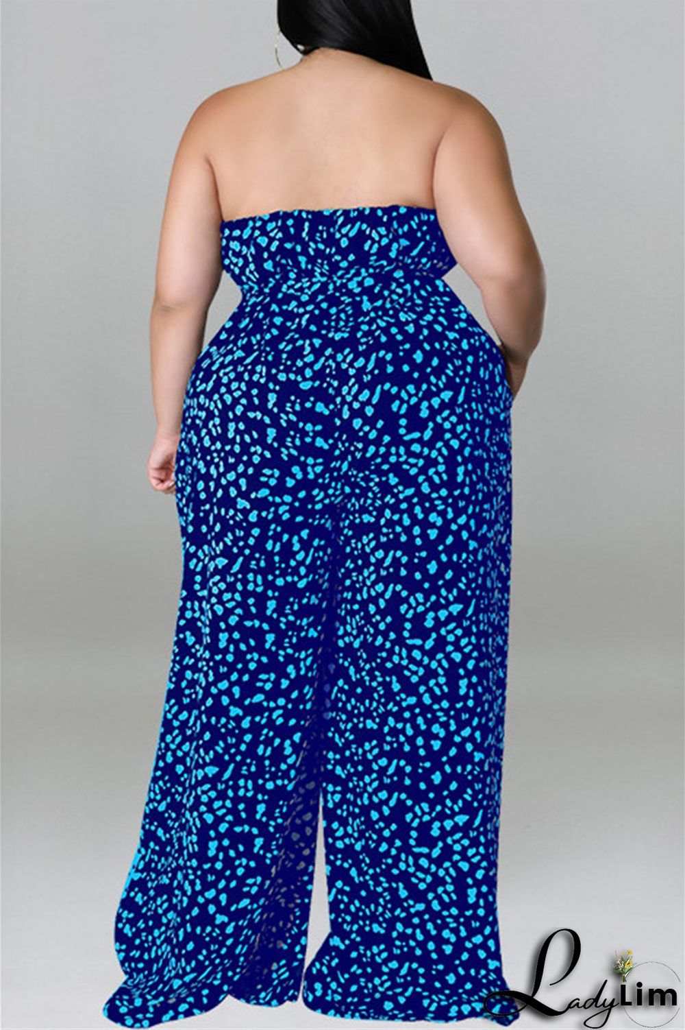 Purple Fashion Casual Print Split Joint Backless With Belt Strapless Plus Size Jumpsuits