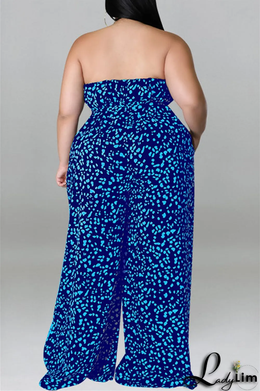 Purple Fashion Casual Print Split Joint Backless With Belt Strapless Plus Size Jumpsuits